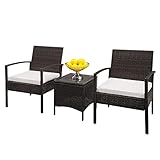 Gartenmöbel-Set, TY-3-teilig, 2 Sessel, 1 Couchtisch, Rattan-Sofa-Set, brauner Farbverlauf