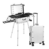 XNYXLPP Rollendes Make-up-Zug-Etui, großes Make-up-Etui mit Spiegel und Lichtern, professionelles kosmetisches Organizer-Studio für professionelle Make-up-Künstler, Kosmetikerinnen