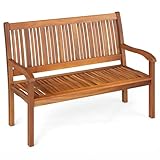 COSTWAY Gartenbank Holz, Holzbank wetterfest, Sitzbank für 2-3 Sitzer, Balkonbank aus Akazienholz bis 320 kg belastbar, Parkbank für Terrasse, Balkon, Garten, 126 x 63 x 91 cm