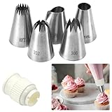 LPAMABA 5er Groß XL Spritztüllen 304 Edelstahl Tüllen für Spritzbeutel Spritzsack mit Adapter Profi Spritztüllen zum Dekorieren von Kuchen Torten Cupcakes Churros Krapfen Keks Spülmaschinengeeignet