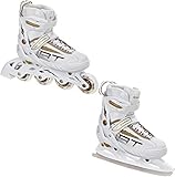 RAVEN Profession 2in1 Schlittschuhe Inlineskates Inliner für Kinder und Erwachsene verstellbar (White/Gold, 31-35 (20,5cm-23cm))