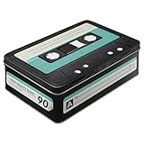 Nostalgic-Art Retro Vorratsdose Flach, 2,5 l, Retro Cassette – Geschenk-Idee für Musik-Fans, Blech-Dose mit Deckel, Vintage Design
