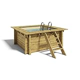 Paradies Pool® Holzpool Lulu Komplettset inkl. Filteranlage, Edelstahlleiter Tiefbecken, Folie Sand mit 0,8mm Stärke, Viereck-Pool, 200 x 200 x 104, Menge: 1 Stück