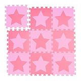Relaxdays Puzzlematte Sterne, 9 Stück, 18 Teile, EVA Schaumstoff, schadstofffrei, Spielunterlage 91 x 91 cm, rosa-pink