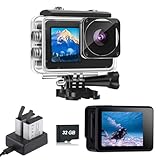 Xilecam Dual Screen Action Cam 1080P 32 GB Karte wasserdichte Kamera wasserdichte Unterwasserkamera mit 2 x 1050 mAh Akku(XileCam-A3B)
