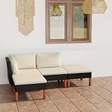 Gecheer Garten Lounge Set Poly Rattan Schwarz 4-TLG, Gartenmöbel mit Polsterkissen, 2 Sofas und Ottomane, Outdoor Rattan Sofa Set Schwarz inkl. Kissen aus Polyester, für Garten Terrasse Balkon