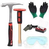 Tanstic Geology Steinhammer und Meißel-Set, 850 g Hammer und 30,5 cm Grabmeißel, Pfeife, Sicherheitsbrille, Juwelierlupe und Handschuhe, Rock-Hounding-Ausrüstungs-Set, Steinbrecher