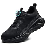 QQSQ Sicherheitsschuhe Herren Damen Arbeitsschuhe Leicht Sportliche Atmungsaktiv Anti-Smashing Stahlkappenschuhe Schnürsenkel Schnellverschluss Drehverschluss, Schwarz, 44 EU
