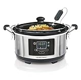 Hamilton Beach digitaler Slow Cooker, Schongarer mit einstellbarer Garzeit, 4,7l Dampfgarer Topf mit programmierbarem Timer, Slow Cooker mit Thermometer, Edelstahl (33956-CE)