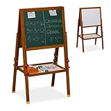 Relaxdays Kinderstandtafel, magnetische Spieltafel, höhenverstellbar, 81-104x45x42 cm, Whiteboard & Kreidetafel, braun