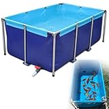 Fischteich aus Segeltuch mit Stütze, Aquarium-Poolteich für Zierfische, temporärer Halte- und Beobachtungspool mit Ablassventil, 1,5 m x 1 m x 0,8 m