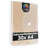 OfficeTree 30 x Dokumententasche A4 Abheftbar mit 200 Lochverstärker - Folientasche A4 - Dokumentenmappe A4 zum Abheften - Klarsichthüllen mit Klettverschluss und Abheftrand