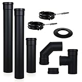 Ofenrohr-Set für Pelletöfen, emaillierter Stahl, schwarz, Durchmesser 80 mm, für Rauchabgasherd