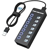 Likorlove USB Hub 3.0 mit verlängertem 100cm Kabel, Ultra dünn USB Hub auf 7 USB 3.0 mit Schalter, kompatibel mit Desktop-Computer, MacBook Pro/Air, iMac, Surface Pro, PS4 und weiteren Laptops