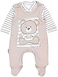 TupTam Baby Mädchen Jungen Strampler mit Langarmshirt Aufdruck Spruch 2 teilig, Farbe: Teddybär Beige, Größe: 50