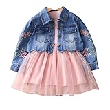 Yao Frühling Herbst Kleine Mädchen Bekleidungsset Kinder Kinder Jeansjacke und Langarmkleid 2-teiliges Set (2J, rosa)