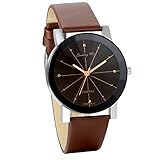JewelryWe Herren Armbanduhr, Klassisch Analog Quarz Business Uhr mit Braun Leder Armband und Schwarz Runde Zifferblatt, Lieben