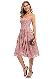 Atnlewhi Damen Vintage ärmellosen V-Ausschnitt A-Linie Kleid Blumen Knielang Spitzenkleid Brautjungfer Elegante Cocktailkleider - Rosa - S