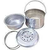 Cabilock Holzkohlegrill Eimer BBQ Eimer Kohlebrenner Tischgrill Grill Feuerkorb Campinggrill Picknickgrill Grillkübel mit Deckel Griff für Camping Picknick Silber