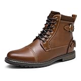 Bruno Marc Herren Motorrad Stiefel Schnürstiefel Chukka Boots Zipper Closure Biker Boots, Größe 47, Kamel