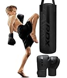 RDX 12 KG Gefüllt Boxsack Kinder mit Boxhandschuhe und Drehwirbel, 60 cm Hängend Box Set Für Boxen Kickboxen MMA Muay Thai Karate, Punchingsäcke für Jungen Mädchen, Maya Hide Leder Kids Punching Bag