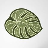 Homescapes Baumwoll-Badematte Monstera 65x80 cm, Badteppich Blatt grün, Badvorleger Blattform