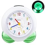 Edillas Analoger Kinderwecker für Jungen und Mädchen, leiser No Tick Kinderwecker mit Lichtwecker für Schule, Schulanfänger, Schlafzimmer und leiser Desktop-Lernwecker (Grün 103)