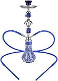 RMAN Shisha Set 55cm Wasserpfeife Komplett mit Premium Zubehör Hookah 2 Schläuche Mundstück Tauchrohr Diffusor Acryl Bowl Kopf Glasflasche Zange - Blau