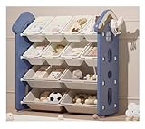 4-stöckiges Spielzeug-Aufbewahrungsregal, Organizer mit 12 herausnehmbaren Behältern, hohe Kapazität, Kunststoff-Spielzeugkiste für Spielzimmer, Schlafzimmer, Wohnzimmer, Blau
