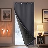 PLODAXE Türvorhang Kälteschutz Selbstklebend, Wasserdicht Dicker Wärmeschutzvorhang Tür Thermovorhang mit Ösen, 1 Stück, Gegen Kälte und Hitzen für Haustür, Schlafzimmer(Grau, B100xH210cm)