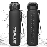 TOPLUS Trinkflasche 1 Liter, 100% BPA-frei, Sportflasche, Wassweflasche für Fahrrad, Camping, Yoga, Gym & Outdoor-Aktivitäten - Leicht, Stoßfest & Wiederverwendbar - Schwarz (1 Flasche, 1000ml)