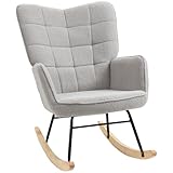 HOMCOM Schaukelstuhl, Schaukelsessel mit Berbervliesoptik, Armlehne, Gepolsterter Sessel mit Holzkufen, Relaxsessel für Wohnzimmer, Schlafzimmer, bis 120kg belastbar, Hellgrau