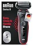 Braun Series 5 Rasierer für Herren, Elektrorasierer, EasyClean, Wet und Dry, wiederaufladbar und kabellos, 51-R1000s, Rot