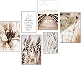 artpin® Moderne Poster Set - Bilder Wohnzimmer Deko Schlafzimmer - Pampas Wild Schilf Strand Rose Beige Bilderwand ohne Rahmen (4x A4 | 2x A5) W16