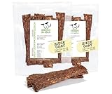 ROQSY Natur-Dörrfleisch 100% Ziege – Getreidefrei, Kauartikel, Trockenfleisch, Leckerli für Hunde, Idealer Snack für Welpen, Kaustreifen, Barf-fähig, Jerky – 200g