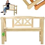 KADAX Gartenbank aus Holz, 119x44x76cm Sitzbank aus Massivholz, Holzbank für Garten, Terrasse und Balkon, Wetterfeste Balkonbank mit Rückenlehne (119cm/Natürlich/X)