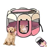 ZOYDP Welpenauslauf Faltbar, 73 x 73 x 43cm Welpenlaufstall für Drinnen, Laufstall Hund Pop-Up, Hundelaufstall für Wohnung, Hundeauslauf für Innen Hasen Katzen, Indoor/Outdoor Reisen Camping Rosa