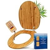ADOB WC Sitz Bambus dunkel – Universal Klobrille aus echtem Bambus – Umweltfreundlich & angenehm warm – Verstellbare Edelstahl-Scharniere – Toilettensitz für O-Form & D-Form Keramiken