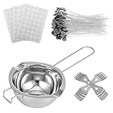 metagio Kerzendocht Dochte für Kerzen Set 120 STK Kerzendochte,120 STK Dochtaufkleber, 2 STK Dochte Festen Halter mit 1 Schmelztopf Edelstahl Candle Wick für die Kerzenherstellung DIY