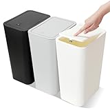 JOTOM 3er Set Mini Mülleimer Badezimmer mit Pop-Up Deckel, 10L moderner Abfalleimer Papierkorb Trash Bin, Abfallkorb Geeignet für Wohnzimmer, Schlafzimmer, Küche, WC, Büro (Schwarz, Beige, Grau)