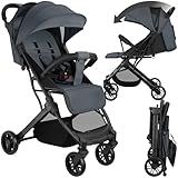 tectake® Buggy Kinderwagen von 0 bis 3 Jahre, Wagen für Baby Erstausstattung Neugeborene und Kinderbuggy mit Sonnenverdeck, einhändig faltbarer Reisebuggy, Reisekinderwagen, Baby Wagen - anthrazit