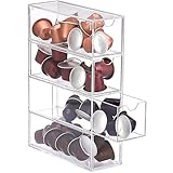 DAIRYCOF 1 Stück Aufbewahrungsschublade für Kaffeekapseln-transparenter Kaffeekapselhalter-Kompatibel mit Nespresso Kapseln-24.7 x 17.6 x 6,6 cm-Acryl Aufbewahrung mit 4 Schubladen (1, Transparenter)