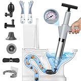 inShareplus Druckluft Rohrreiniger mit Manometer, Graue Abflussreiniger Pumpe & Saugglocke mit 4 Aufsätzen & Handschuhen, Pömpel Abfluss für Toilette, Spüle, Boden, Badewanne