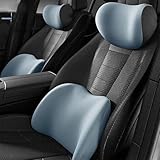 Auto Nackenkissen und Lendenkissen Für BMW 3 Series 318 328 320 F30 F35 G20 2013-2021, Weichheit Atmungsaktiver Kopfstütze Nackenkissen Set für lindert Rückenschmerzen,EBlue