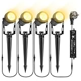 B-right Gartenbeleuchtung led außen, 4*3W Gartenbeleuchtung mit strom, IP65 wasserdicht Gartenstrahler mit erdspieß, Gartenleuchte mit stecker, Warmweiß,Wegbeleuchtung Gartenlampe für Rasen Teich Weg
