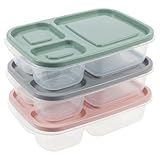 MIJOMA Lunchbox 3er Set – Brotdose mit 3 Fächern & Deckel – Bento Box für Erwachsene & Kinder – Meal Prep Boxen aus Kunststoff – BPA-frei – Farben: Grün, Rosa, Grau