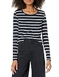 Tommy Hilfiger Langärmeliges Damen-T-Shirt mit U-Ausschnitt, Sky Captain/White Stripe, Mittel
