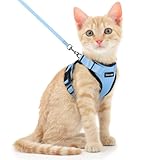Dooradar Katzengeschirr mit Leine Ausbruchsicher, Katzenleine mit Geschirr für Katzen Mittelgroße, Reflektierend, Katzengeschirr Große Katze, XS, Hellblau
