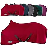 Marengos - Abschwitzdecke Economic mit Kreuzgurten (abnehmbar) | Pferdedecke mit Frontschnalle, Schweifkordel & Widerristpolster | atmungsaktive Fleecedecke | Pferde Zubehör in Granatapfel | 145cm