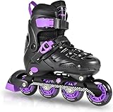 Einstellbare Verstellbare Kinder Inline Skates für Mädchen und Jungen, Roller Skates Blades für Jugend Kinder Indoor & Outdoor Anfänger (Schwarz & Violett, L)